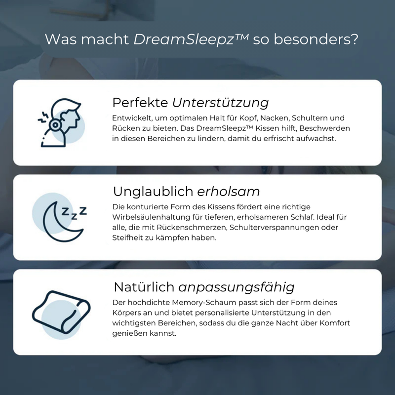 Das Original DreamSleepz Kissen – Schluss mit morgendlichen Schmerzen